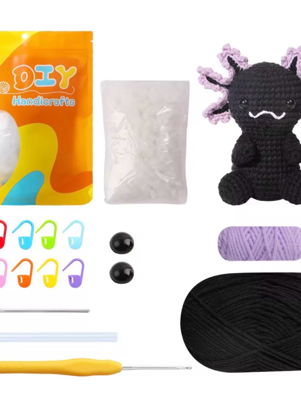 Crochet Axolotl Plush Toy Kit - Black & Purple